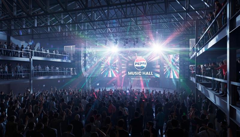 Vista del escenario Pepsi Music Hall con luces y público